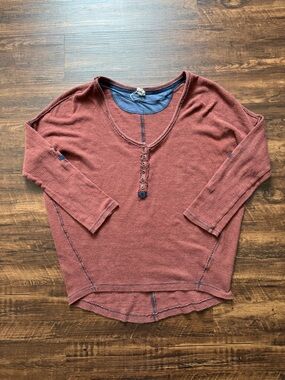 Free People Beach Haven PS Long Sleeve Henley Tee Rusty Red